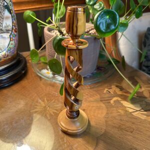 Vintage Wooden Candle Holder | Spiral Olive Wood | Taper Candle Stick | Israel